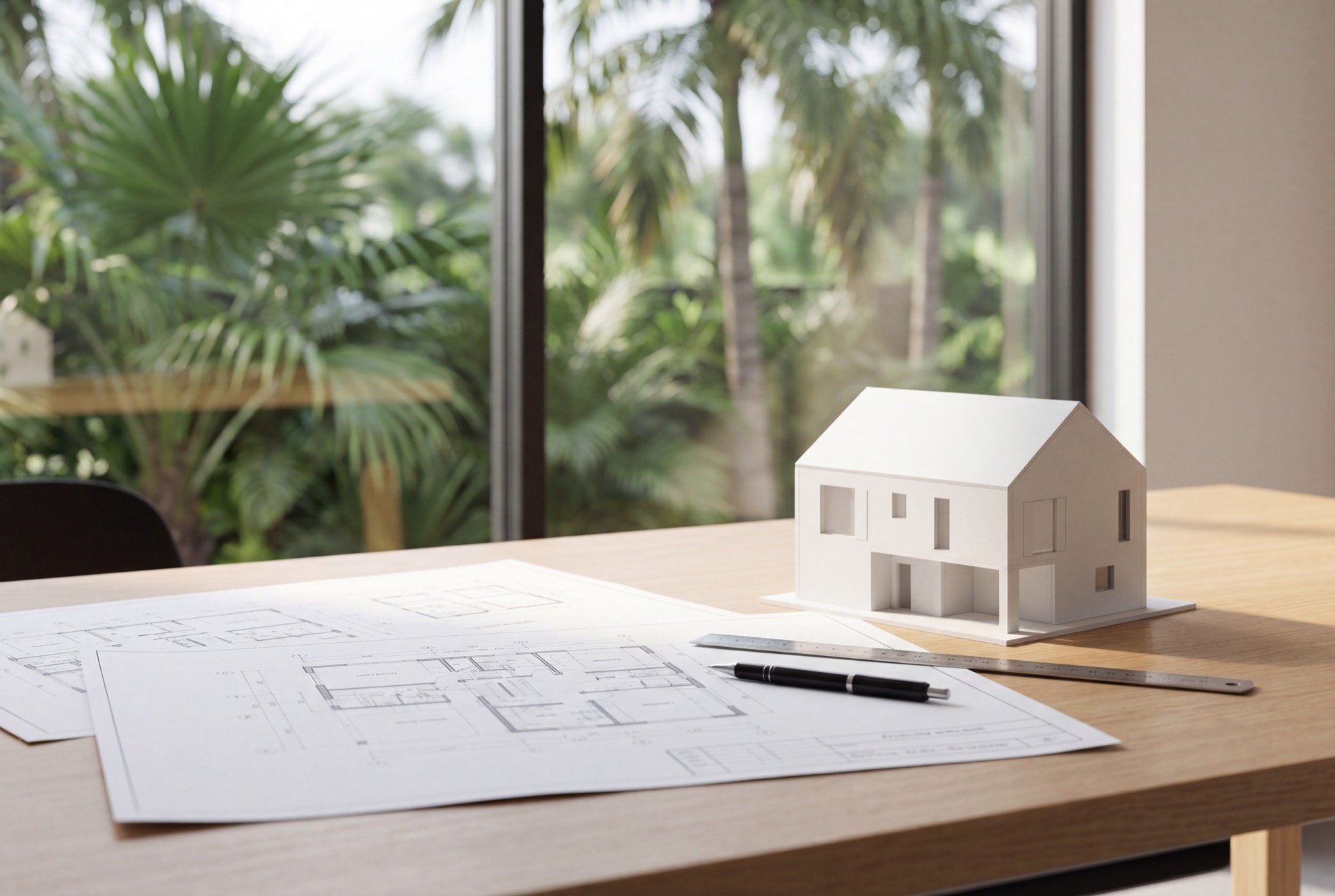 Plans et maquette d'un projet de maison