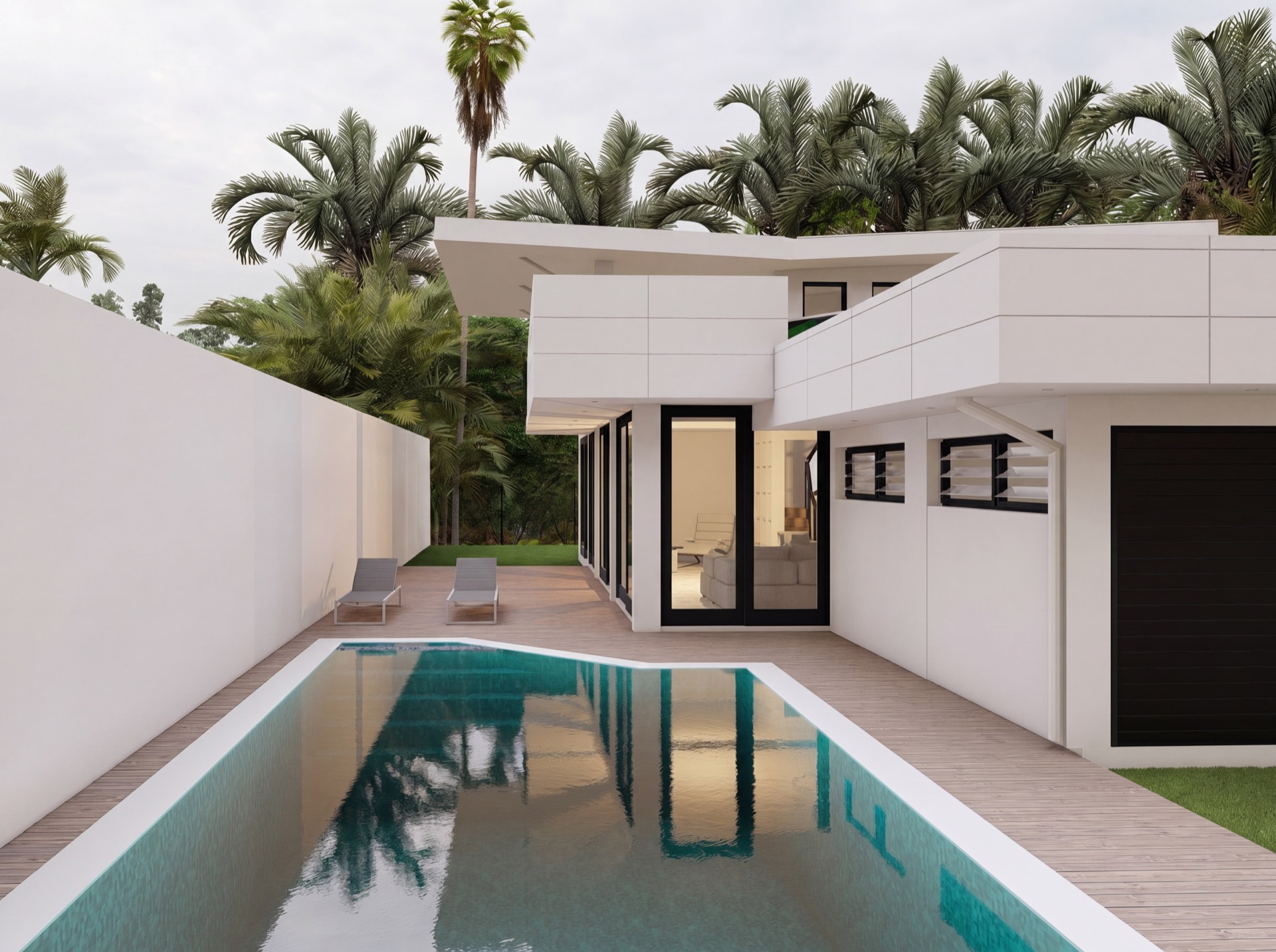 Maison individuelle contemporaine avec piscine et terrasse bois